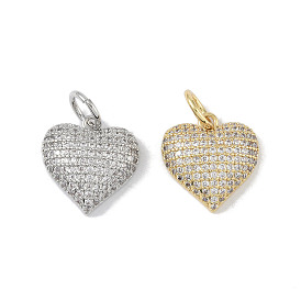 Brass Micro Pave Cubic Zirconia Pendant, with Jump Rings, Heart