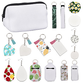 CRASPIRE DIY Sublimation Blank Earring Keychain Making Kits, Including Teardrop & Rectangle & Flat Round Wood Dangle Earrings & Keychains, Faux Suede Tassel Pendant Decorations