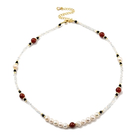 Natural Pearl & Natural Gemstone Beaded Necklaces, 14K Gold Plated Brass Jewelry for Women