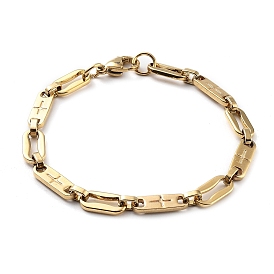 Vacuum Plating 304 Stainless Steel Oval with Cross Link Chain Bracelet for Men Women