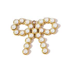 304 подвески из нержавеющей стали, бантом прелести, ионное покрытие (ip), с имитацией жемчуга