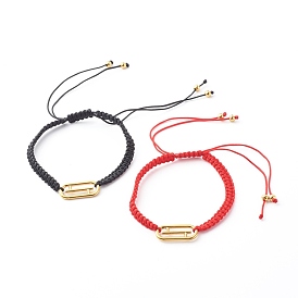 Adjustable Nylon Thread Braided Bead Bracelets, with 304 Stainless Steel Linking Rings, Oval