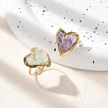 Кольца с натуральными драгоценными камнями в форме сердца, 304 открытые манжеты из нержавеющей стали для женщин, реальный 18 k позолоченный