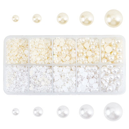 100g 10 styles cabochons imitation perles en plastique ABS, demi-tour