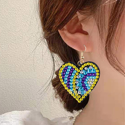 DIY Heart Dangle Earring Making Diamond Painting Kits, Flower Pattern
