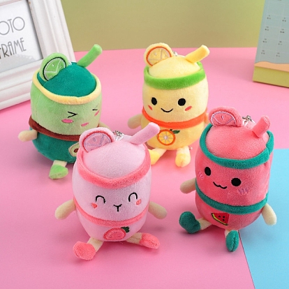 Cute Milk Tea Plush Cotton Doll Pendant Keychain, Pendant Decorations with Alloy Findings
