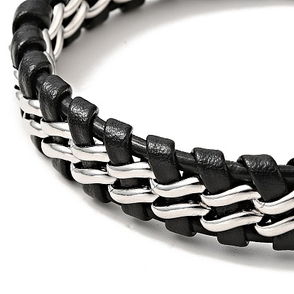 Cuir et 304 acier inoxydable gourmette tressé bracelet cordon avec fermoir magnétique pour hommes femmes