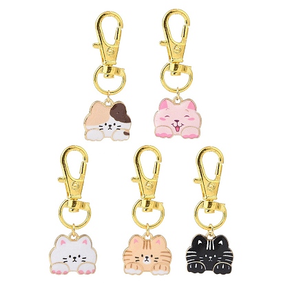 Cat Alloy Enamel Pendants Decorations Set, Alloy Swivel Clasp Charms, Clip-on Charm, for Keychain, Purse, Backpack Ornament