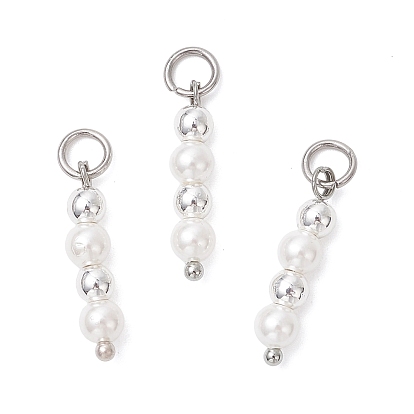 Ракушечный жемчуг с подвесками из синтетического немагнитного гематита, круглые подвески из бисера, с 304 кольцами из нержавеющей стали, белые