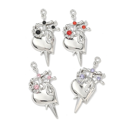 Подвески из сплава и страза, меч с сердечными талисманами, платина