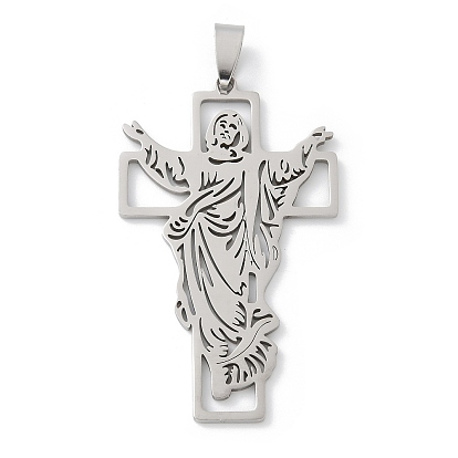 201 из нержавеющей стали большие кулоны, крест с оберегом Иисуса, лазерная резка, анти-тускнение