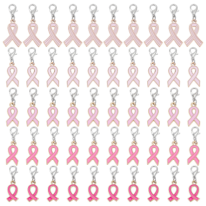 50 шт 5 цвета лента осведомленности сплав эмаль подвеска украшения, Сплав с застежками когтя омара