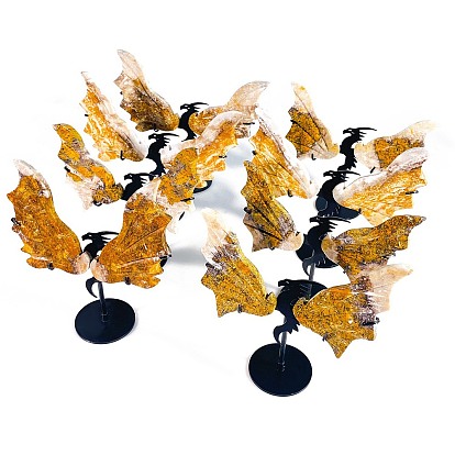 Natural Quartz Figurines, with Metal Dragon Frame, for Home Office Desktop Decoration