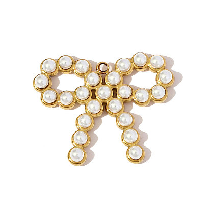 304 подвески из нержавеющей стали, бантом прелести, ионное покрытие (ip), с имитацией жемчуга