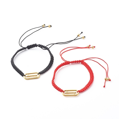 Adjustable Nylon Thread Braided Bead Bracelets, with 304 Stainless Steel Linking Rings, Oval