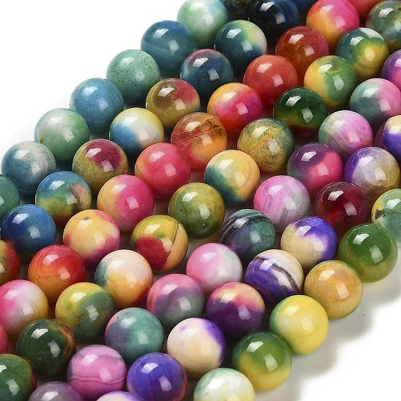 Окрашенные естественный агат бисер пряди, круглые, два тона