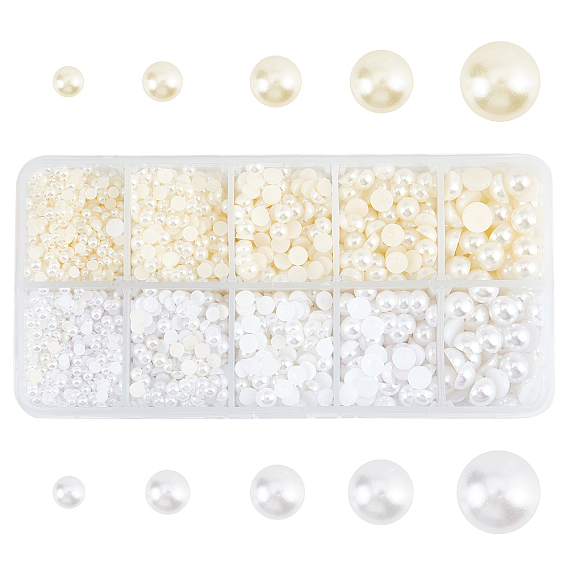 100G 10 Styles ABS Plastic Imitation Pearl Cabochons, Half Round