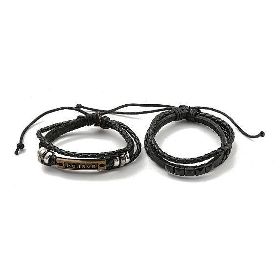 Трехслойные многонитевые браслеты из плетеной искусственной кожи и вощеных шнуров, Сплав связывает браслеты