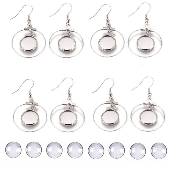 DIY Earring Making, with Stainless Steel Dangle Earrings, Cabochon Settings, Glass Cabochons