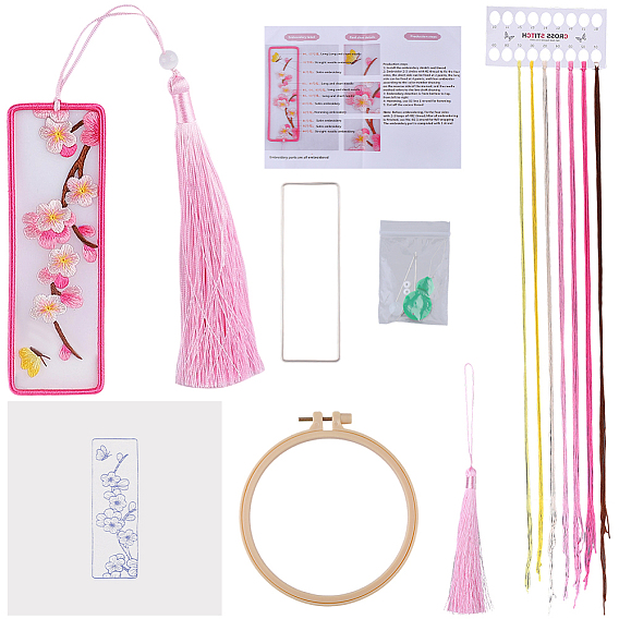 Набор для вышивания закладок своими руками, включая вышивальный пялец, кистями, нитки и иглы для вышивания, ткань