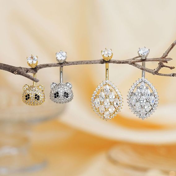 Милые романтичные латунные кольца для живота с кубическим цирконием изогнутая штанга