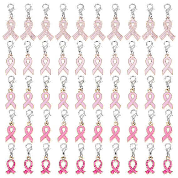 50 шт 5 цвета лента осведомленности сплав эмаль подвеска украшения, Сплав с застежками когтя омара