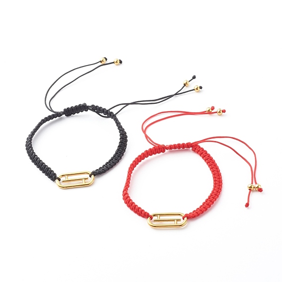 Adjustable Nylon Thread Braided Bead Bracelets, with 304 Stainless Steel Linking Rings, Oval