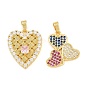 Brass Micro Pave Cubic Zirconia Pendants, Heart Charms, Golden