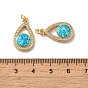 Brass Micro Pave Cubic Zirconia with Synthetic Opal Pendants, with Jump Ring, Teardrop
