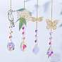 Glass Pendant Decorations, Suncatchers, with Brass Findings & Octagon Glass Beads, for Home Decorations, Butterfly/Bird/Snowflake