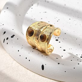 Натуральный тигровый глаз кольца палец, 304 широкие открытые манжеты из нержавеющей стали для женщин