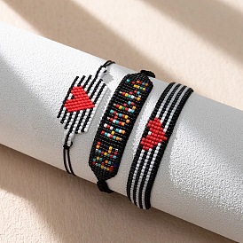 Boho Style Adjustable Miyuki Bracelet with Striped Heart Charm for Women