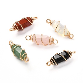 Natural & Synthetic Gemstone Linnks, with Real 18K Gold Plated Eco-Friendly Copper Wire, Double Terminated Pointed, Bullet