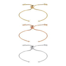 3 шт 3 цвета латунная коробка цепь слайдер браслет изготовление, с кристально горный хрусталь, долговечный, без кадмия и без свинца, стойки покрытие