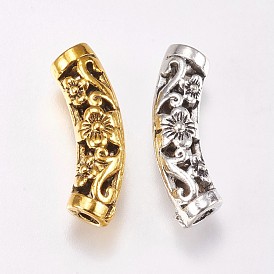 Alloy Tube Beads, with Flower Pattern