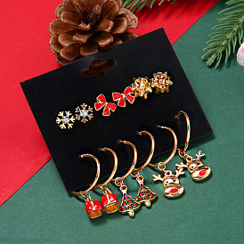 Christmas Earrings Set - Red Holiday Ear Clips, Studs, and Earrings with Bow and Snowflake.