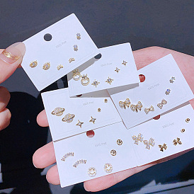 Minimalist Style Stud Earrings Set with 3 Pairs, Elegant Fashion Zircon Ear Jewelry