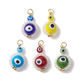 Lampwork & Glass Seed Beaded Pendant, with Jump Rings, Evil Eye Charms