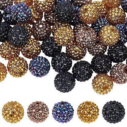 50шт 5 цвета смолы бусины со стразами, с акриловыми круглыми бусинами внутри, для жевательной резинки ювелирных изделий