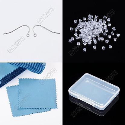 10 Paare 925 Ohrhaken aus Sterlingsilber, Ohrhaken aus Hirtenhaken mit Schlaufen, mit 925 Stempel, 50 Stück Kunststoffohrmuttern