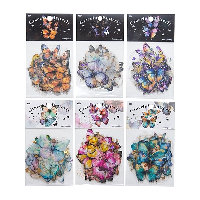 20Pcs 10 Styles Butterfly Waterproof PET Plastic Self-Adhesive Decorative Stickers, for Scrapbooking, Travel Diary Craft
