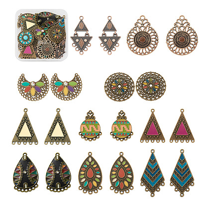 20pcs 10 Stil tibetischen Stil Legierung Emaille Kronleuchter Komponenten Links, DIY Stammes-Thema Ohrring-Accessoires, Dreieck & Mond & Träne & Raute & flache runde Form