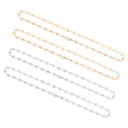 8Pcs 2 Colors 304 Stainless Steel Chain Necklaces, with Lobster Claw Clasps, Ion Plating (IP), Heart with Love, For Valentine's Day