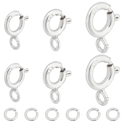 6 piezas 3 estilos 925 cierres de anillo de resorte de plata esterlina y 6 kits de accesorios de anillos de salto de piezas