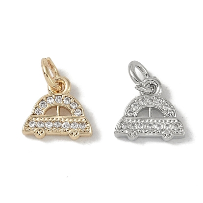 Brass Micro Pave Clear Cubic Zirconia Pendants, Cadmium Free & Nickel Free & Lead Free, Car, with Jump Ring