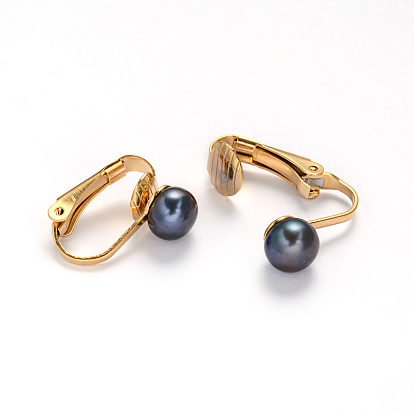 304 Stainless Steel Freshwater Pearl Clip-on Earrings, 16x4x14mm
