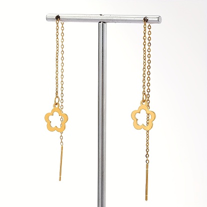 201 rosca de oreja de acero inoxidable para mujer, flor hueca