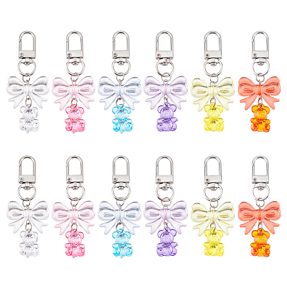 12 шт. 6 Цветные акриловые подвесные украшения в виде медведя и банта, с поворотными застежками сплава