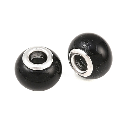 Спрей окрашенное стекло Европейский бисером, с латунными сердечниками, покрытыми серебром, бусины с большим отверстием, рондель