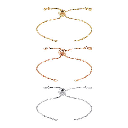 3 шт 3 цвета латунная коробка цепь слайдер браслет изготовление, с кристально горный хрусталь, долговечный, без кадмия и без свинца, стойки покрытие